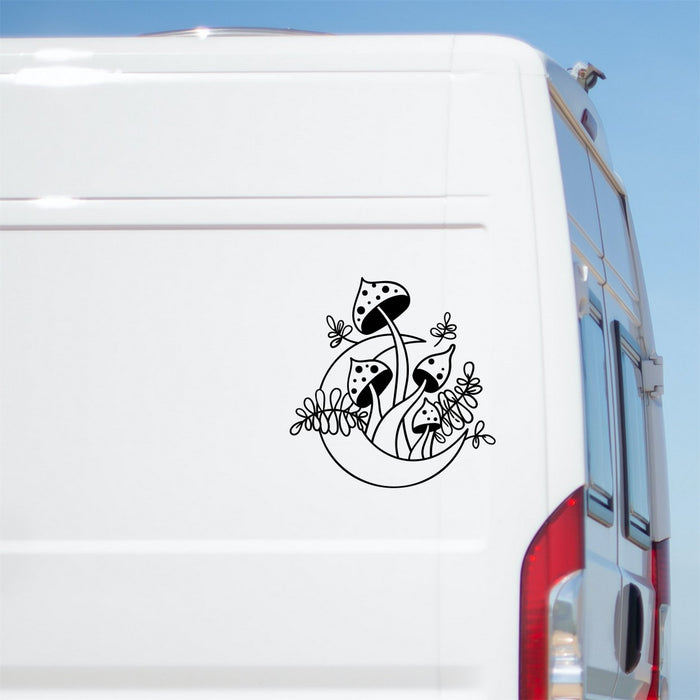 Moon Mushrooms Sticker – black vinyl decal artwork