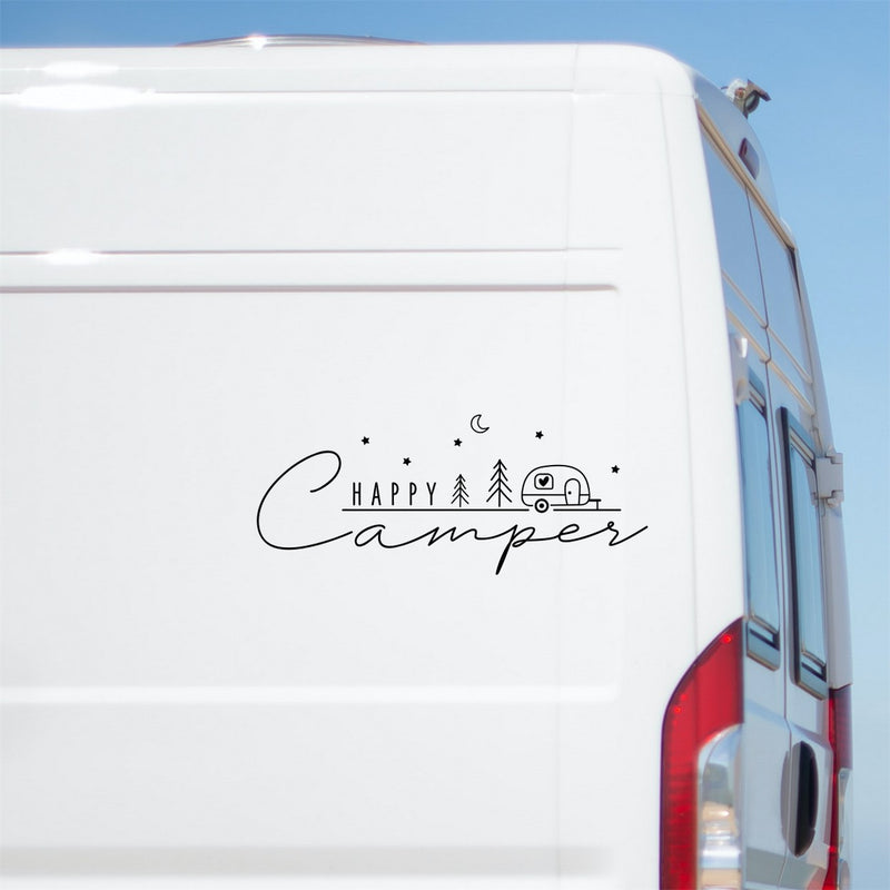 Happy Camper Caravan Sticker – Design 1 – black vinyl decal artwork