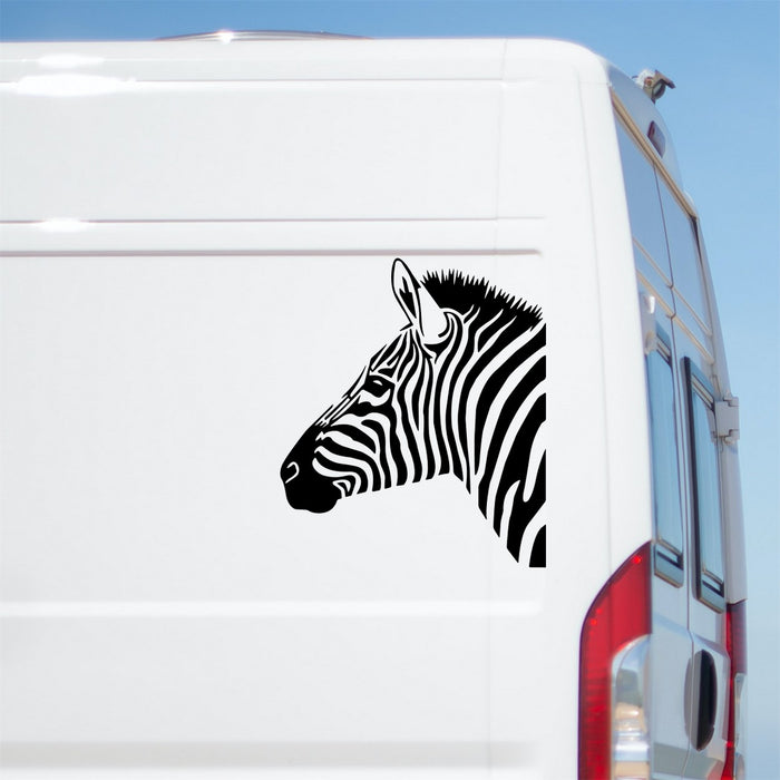Zebra Head Large Animal Sticker – decal shown on a white campervan