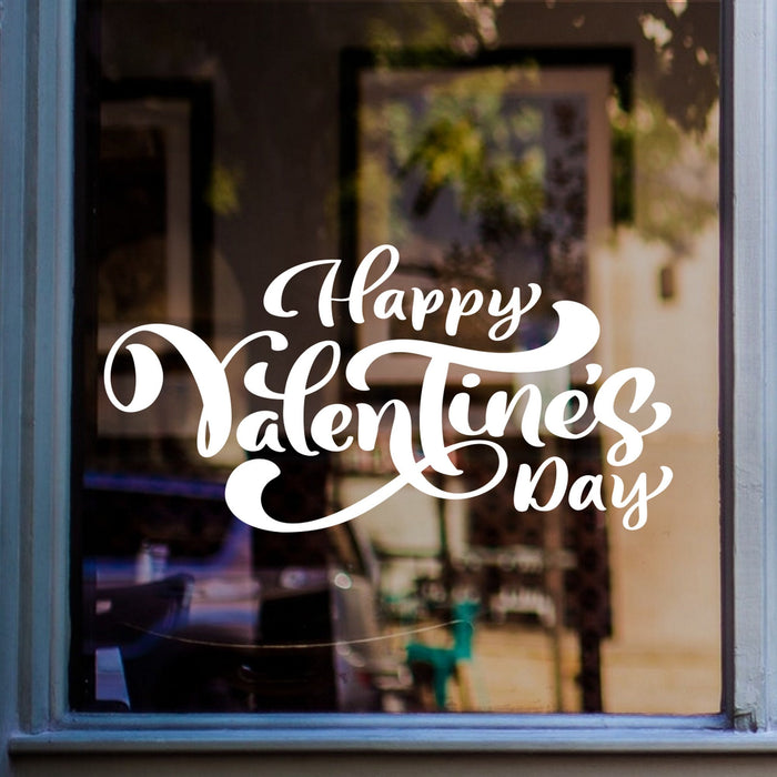 Valentine's Day shop window sticker displayed on a retail window