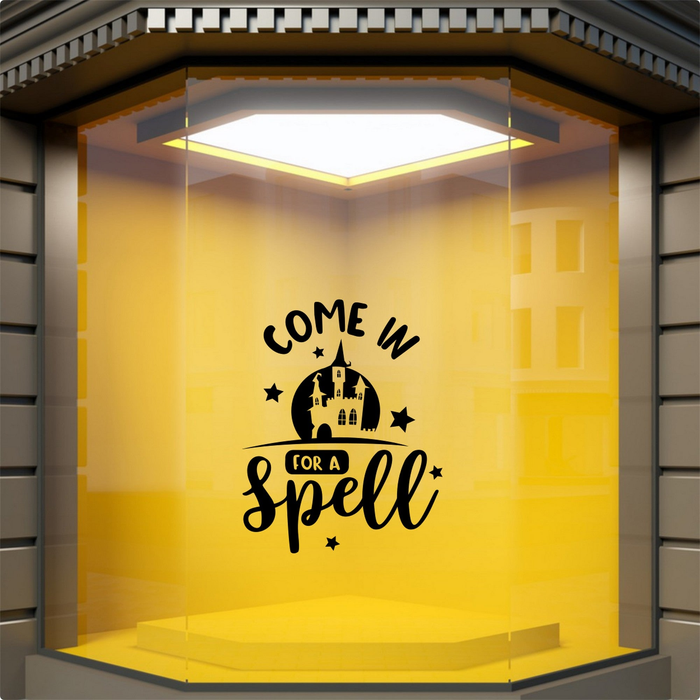 Come In for a Spell Halloween Window Sticker — example window display 1.