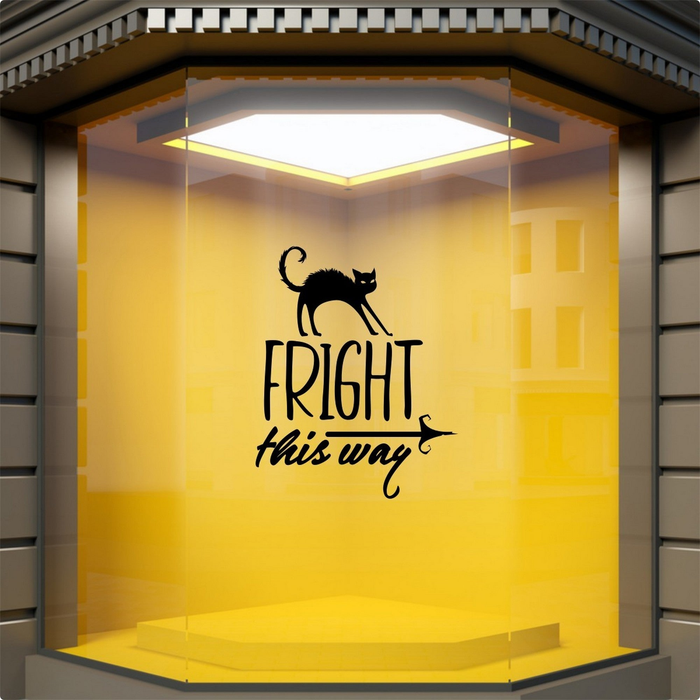 Fright This Way Halloween Window Sticker — example window display 1.