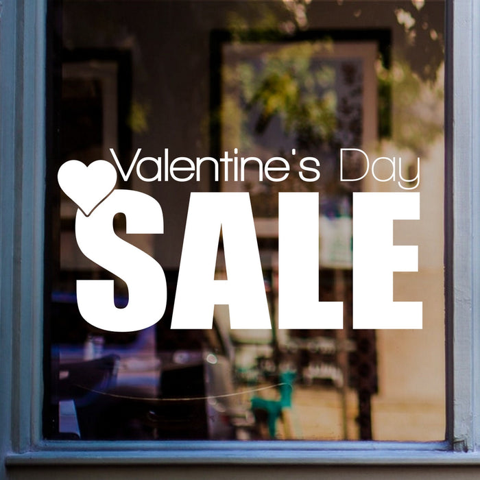 Valentine’s Day Sale Window Sticker shown on a shop window