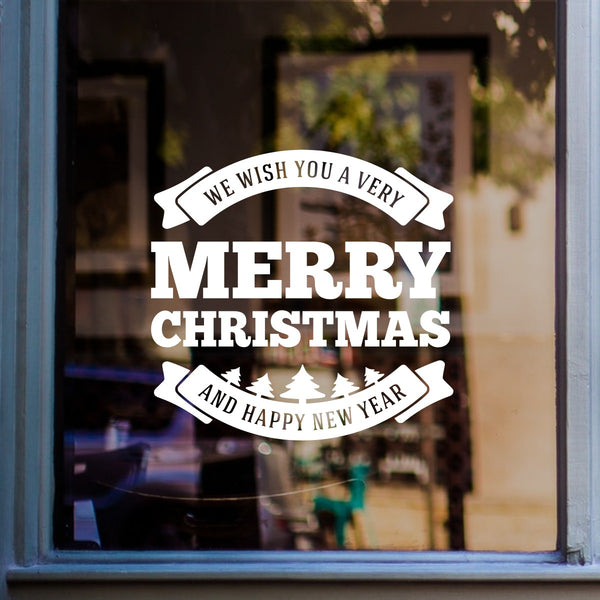 We Wish You A Very Merry Christmas Sticker in shop window