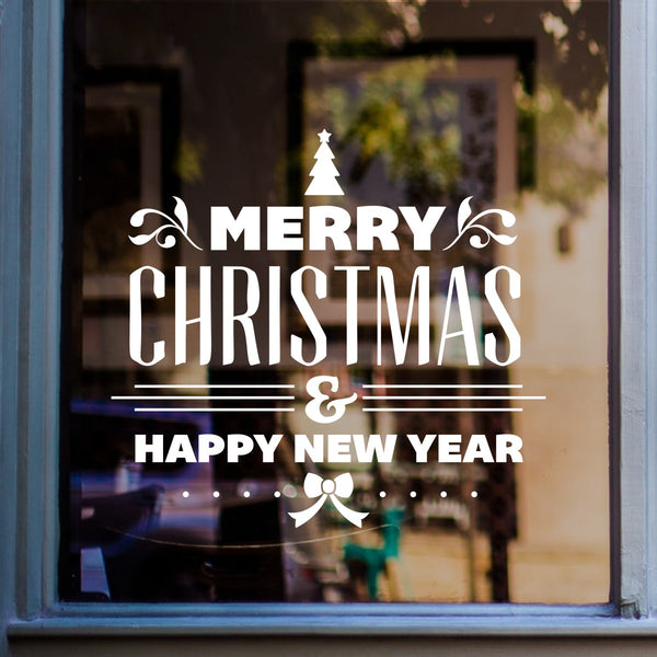 Merry Christmas Happy New Year Sticker in shop window