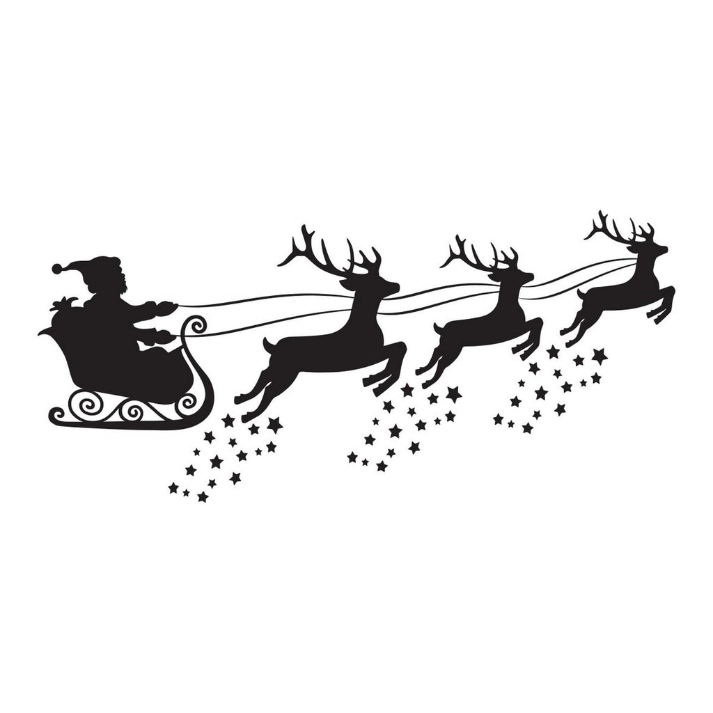 Black Santa sleigh and reindeer Christmas window sticker design