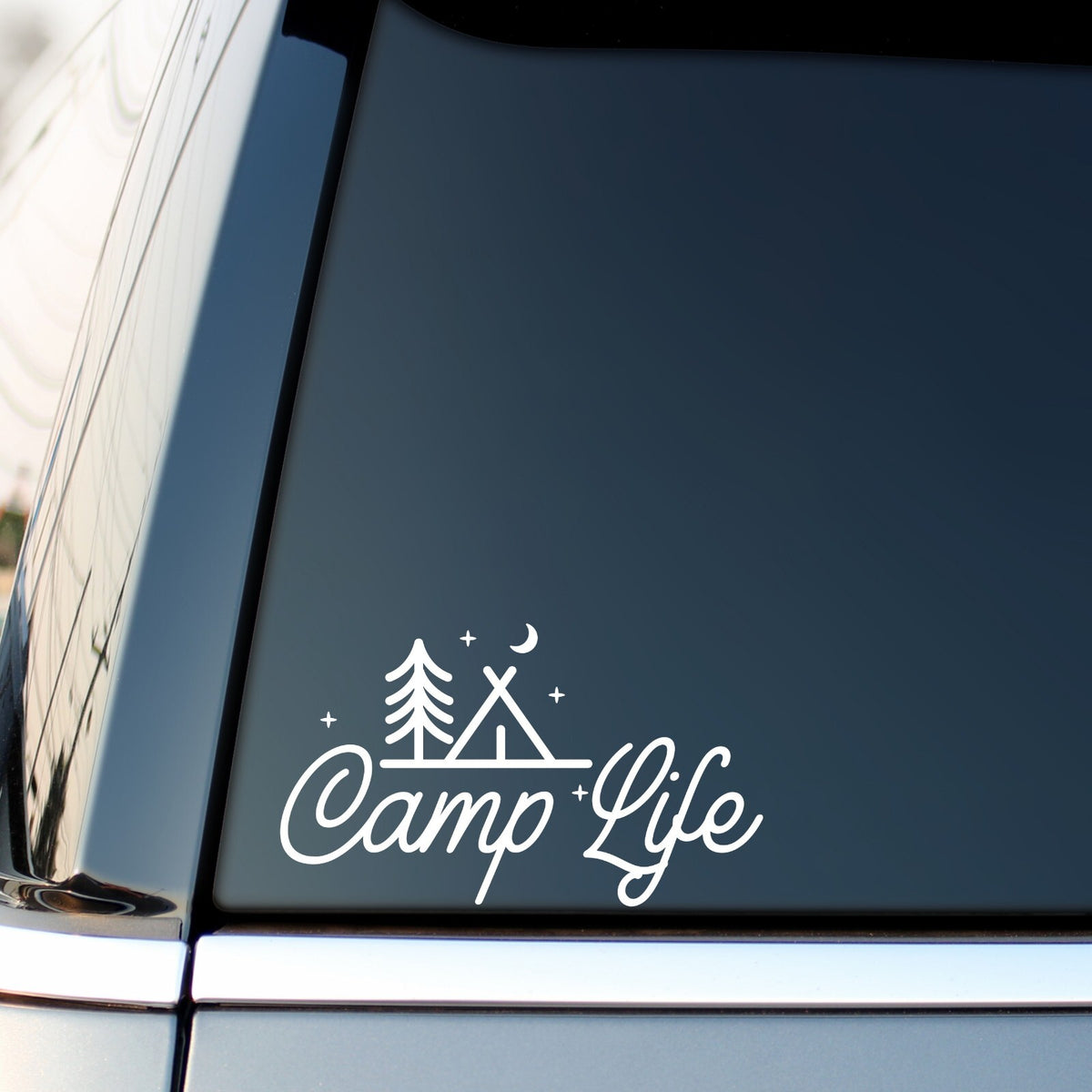 Additional view of Camp Life Sticker Car Camper Van Camping Adventure Caravan Window Bumper Decal.