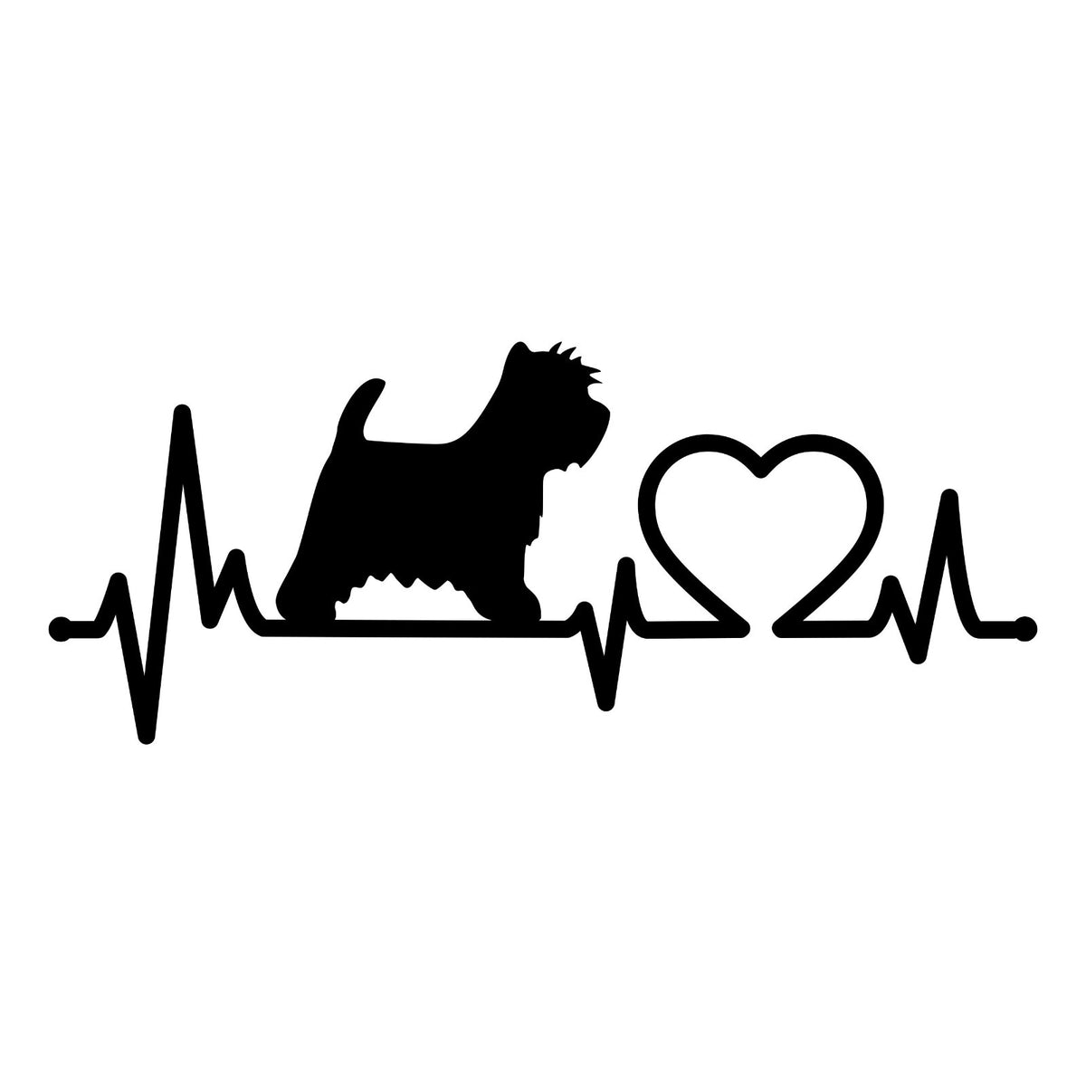 Westie Heartbeat Sticker Dog Owner Car Van Camper Bumper Decal design shown on a white background.
