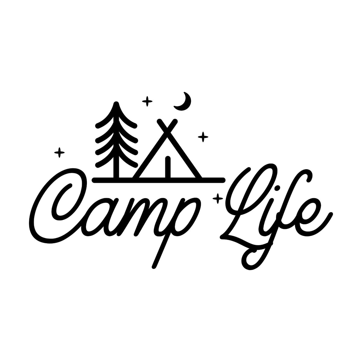 Camp Life Sticker Car Camper Van Camping Adventure Caravan Window Bumper Decal design shown on a white background.