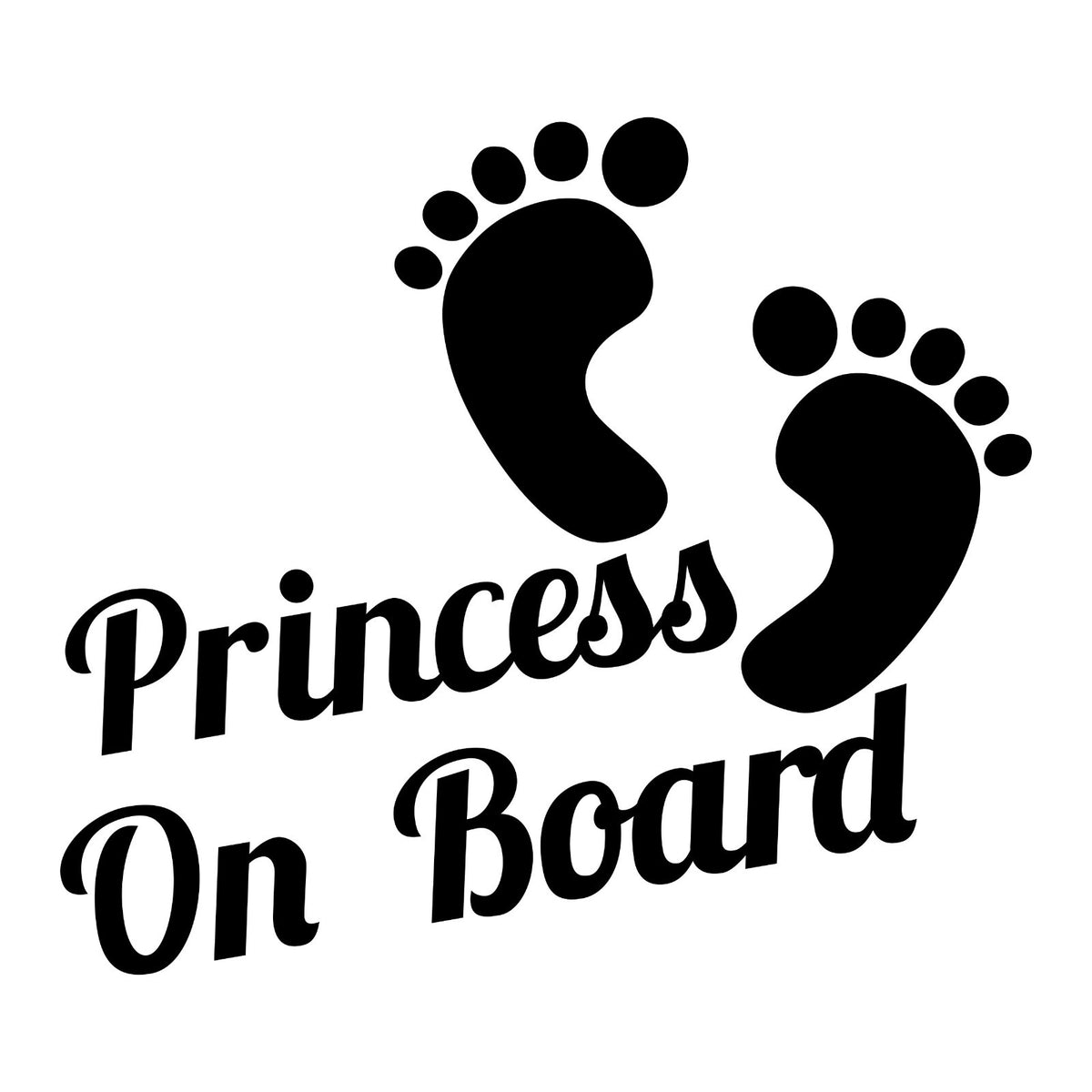 Princess On Board footprints vinyl sticker design on a white background.