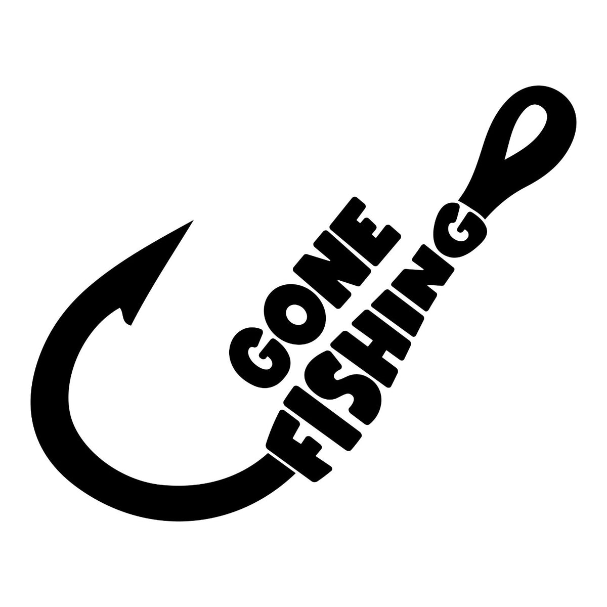 Gone Fishing Hook Sticker Carp Coarse Pike Angling Car Camper Van Caravan Decal design shown on a white background.