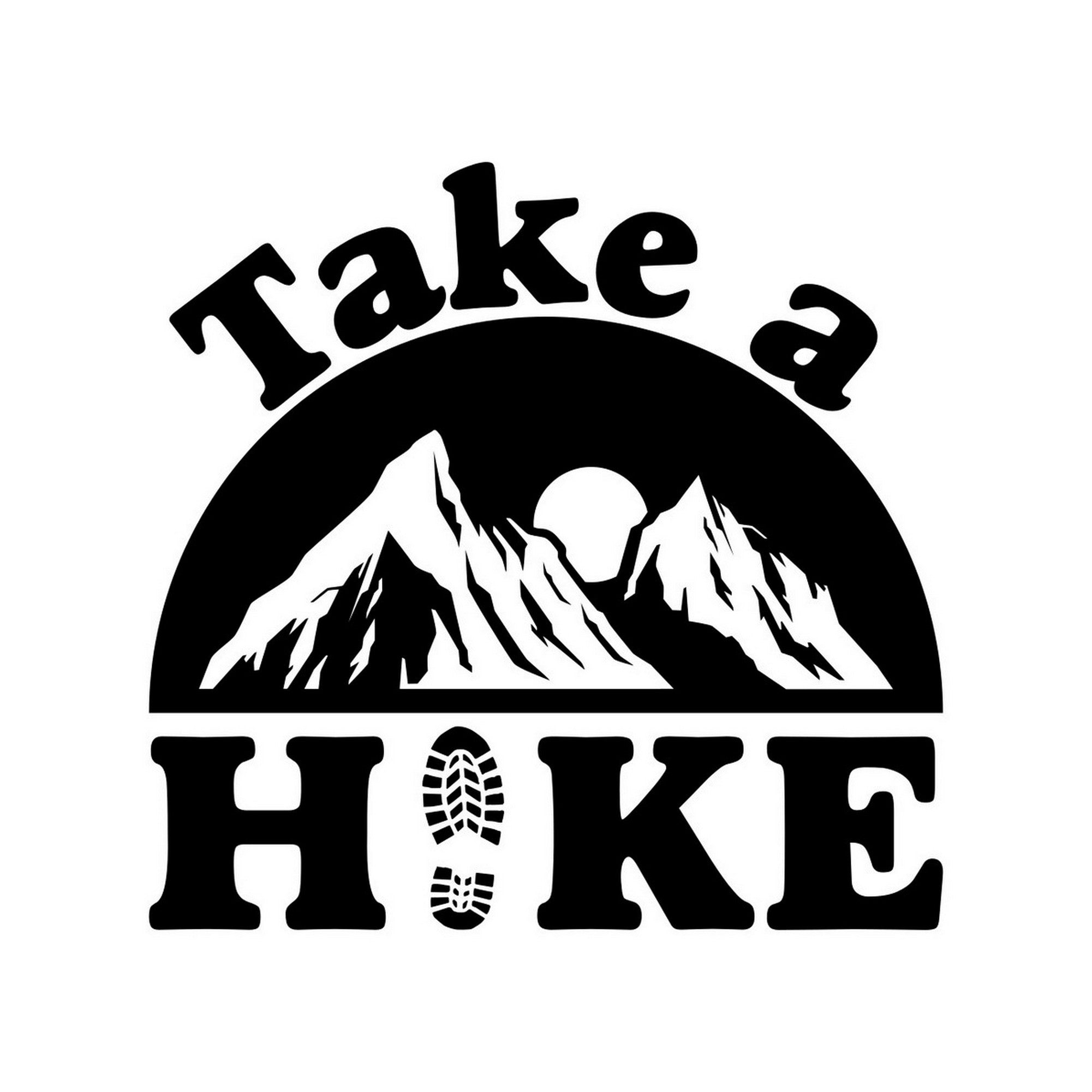 Take a Hike mountain caravan sticker design in black on a plain white background