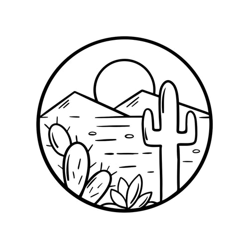 Desert Cactus Mountain Range Sticker – decal shown on a blue campervan