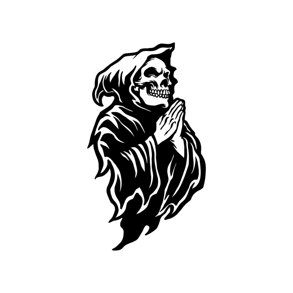 Grim Reaper Sticker – decal shown on a blue campervan