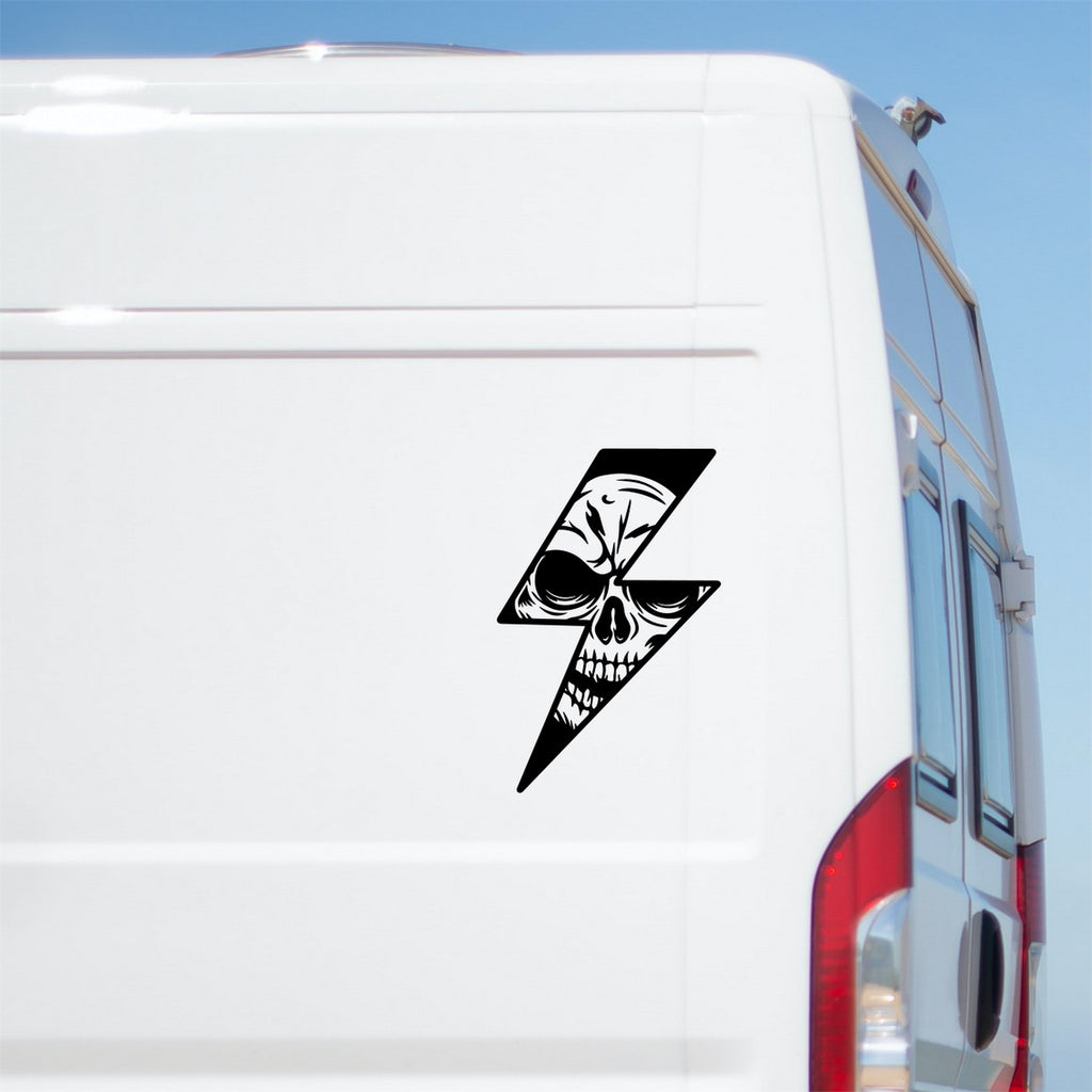Lightning Bolt Skull Skeleton Sticker – black vinyl decal artwork