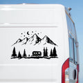 Camping Forest Mountain Scene Sticker – decal shown on a white campervan