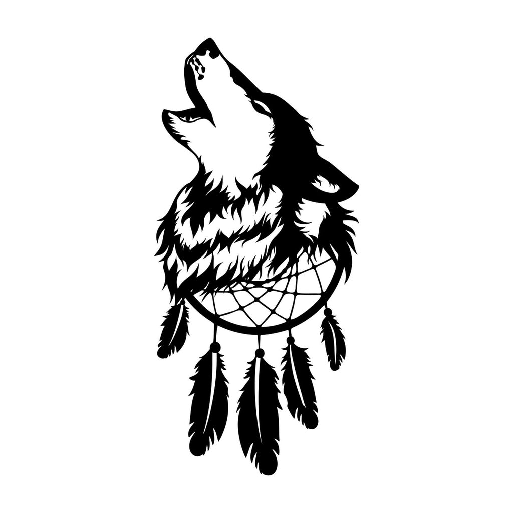 Howling Wolf Dreamcatcher Sticker – black vinyl decal artwork