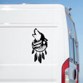 Howling Wolf Dreamcatcher Sticker – decal shown on a white campervan
