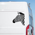 Zebra Head Large Animal Sticker – decal shown on a white campervan