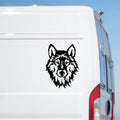 Fierce Wolf Head Caravan Sticker – decal shown on a white campervan