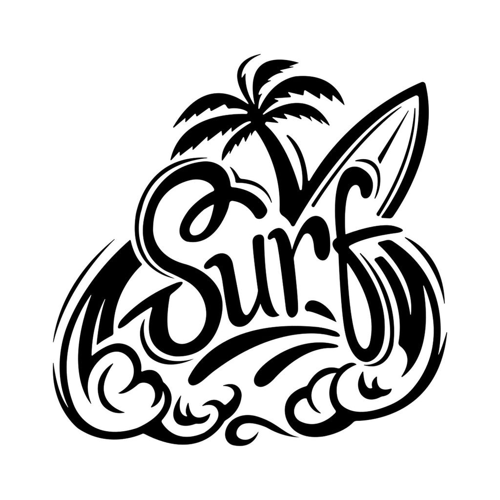 Surfing Waves Palm Tree Sticker – black vinyl decal artwork