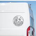 Mountain landscape scene caravan sticker shown on a van