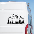 Camper Trailer Mountain caravan sticker shown on a white motorhome