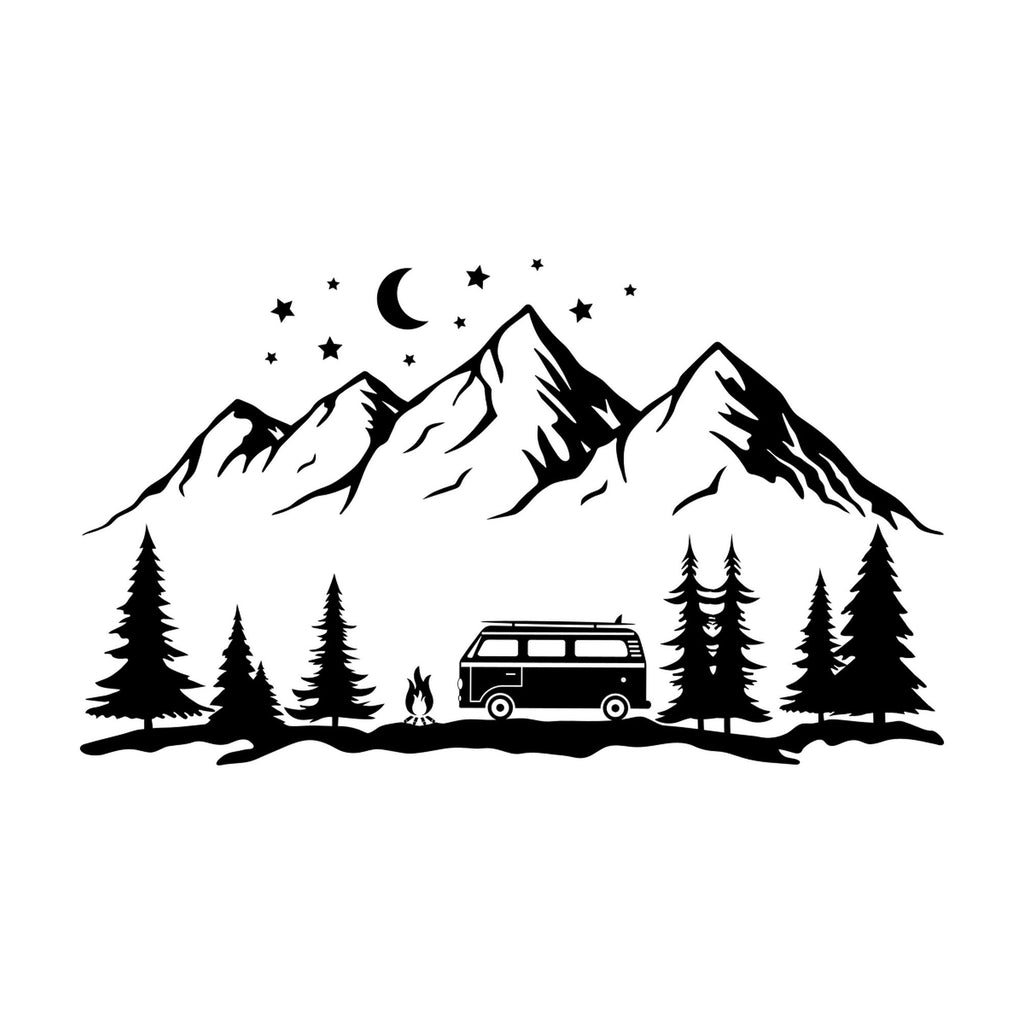 Camper Trailer Mountain caravan sticker black vinyl artwork
