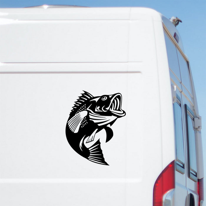 Largemouth Bass caravan sticker shown on a white motorhome