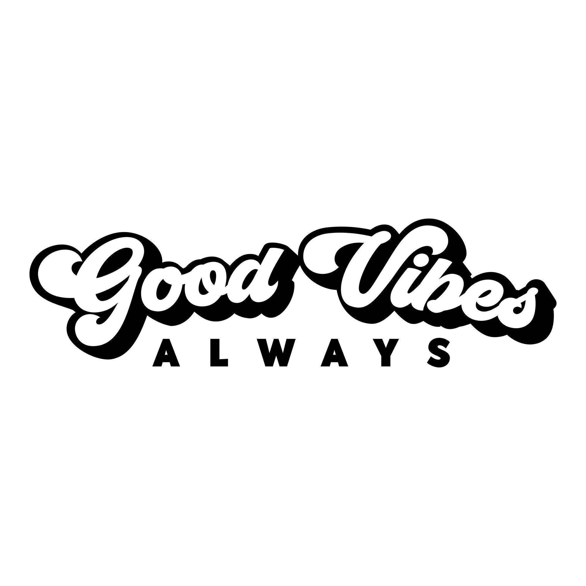 Black “Good Vibes Always” mirror sticker design on a white background