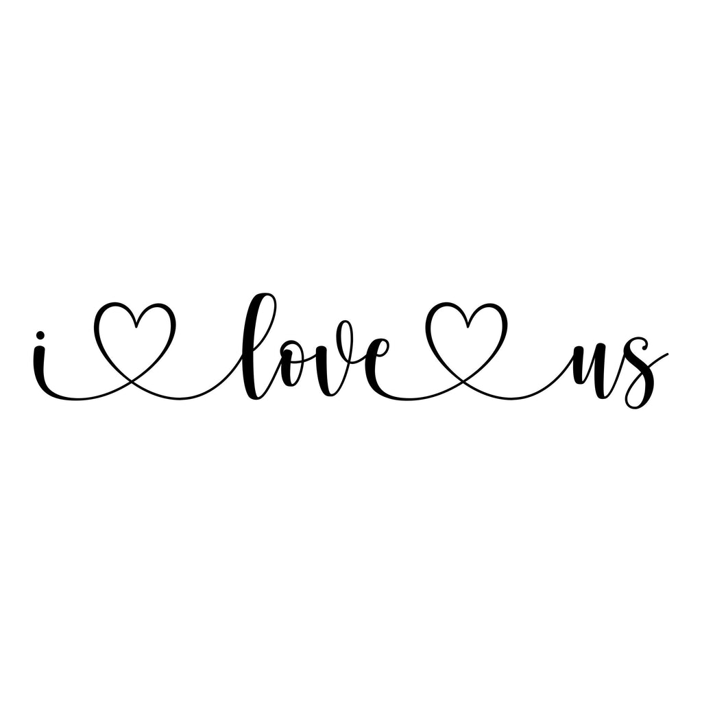 Black “I Love Us” mirror sticker design on a white background