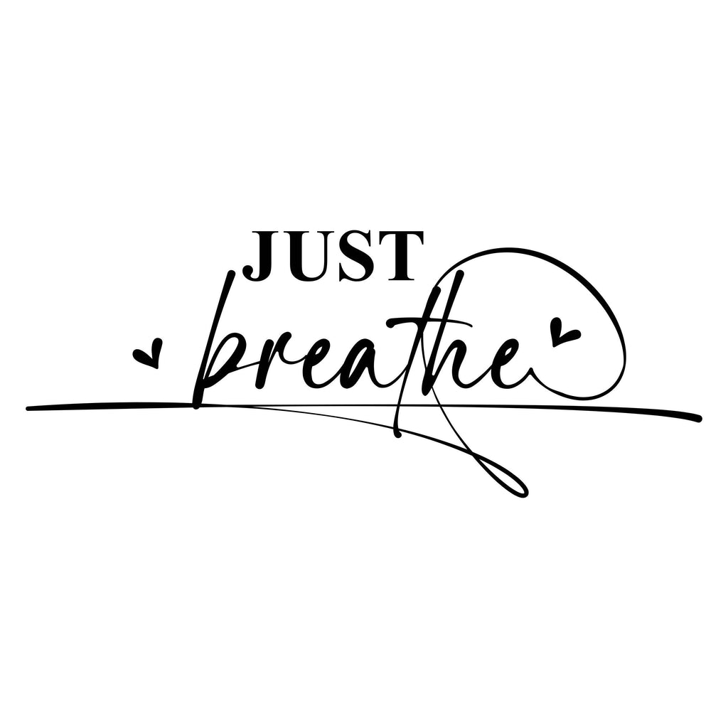 Black “Just Breathe” mirror sticker design on a white background