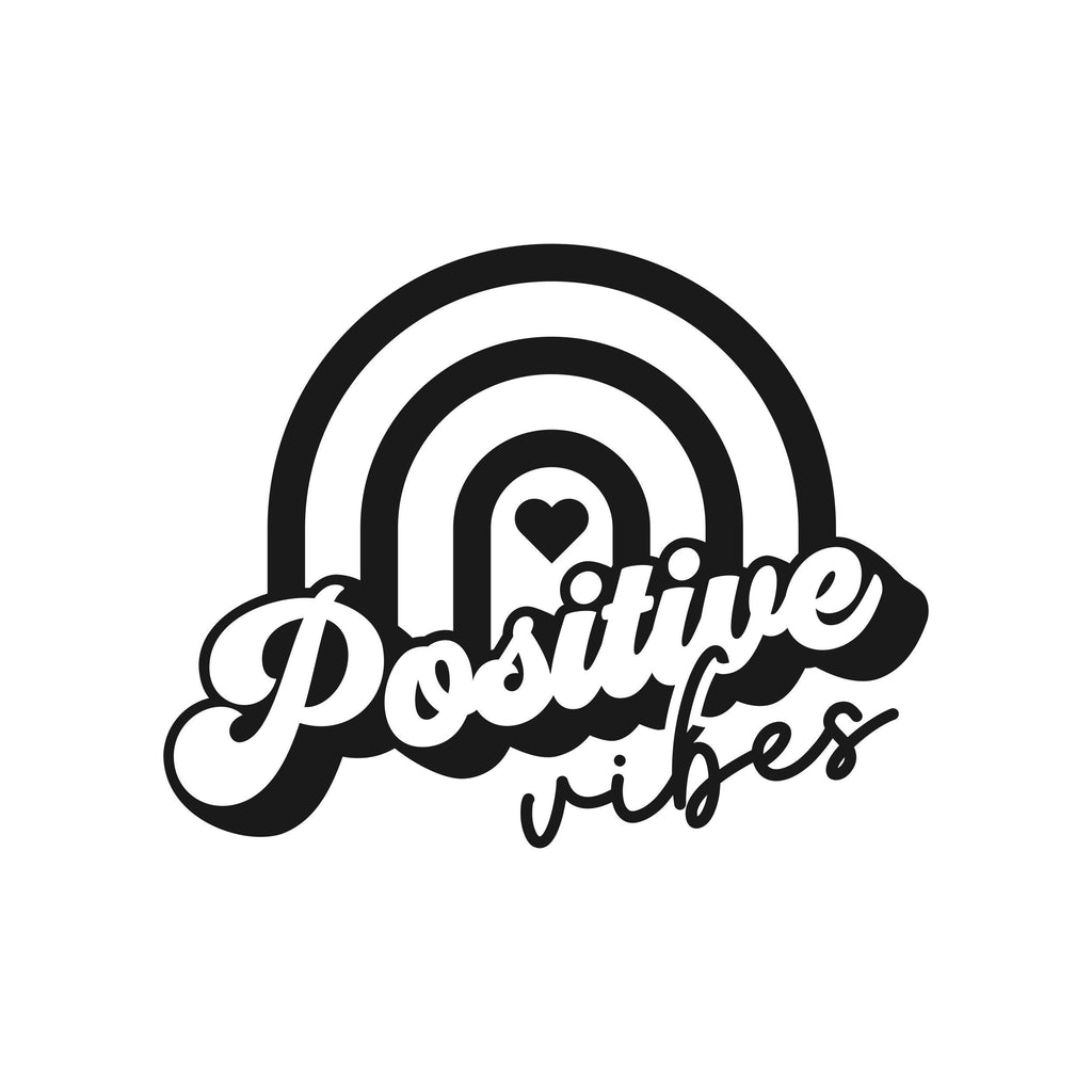 Black “Positive Vibes” mirror sticker design on a white background