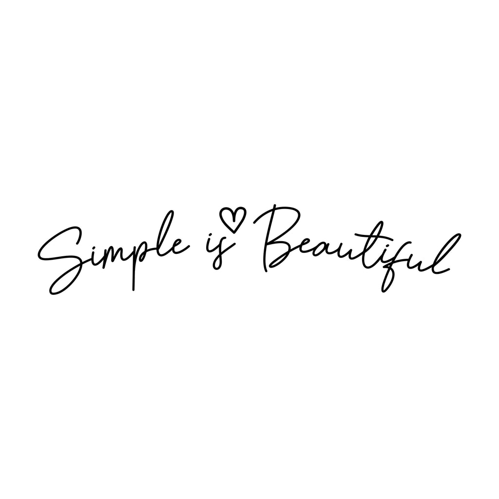 Black “Simple Is Beautiful” mirror sticker design on a white background