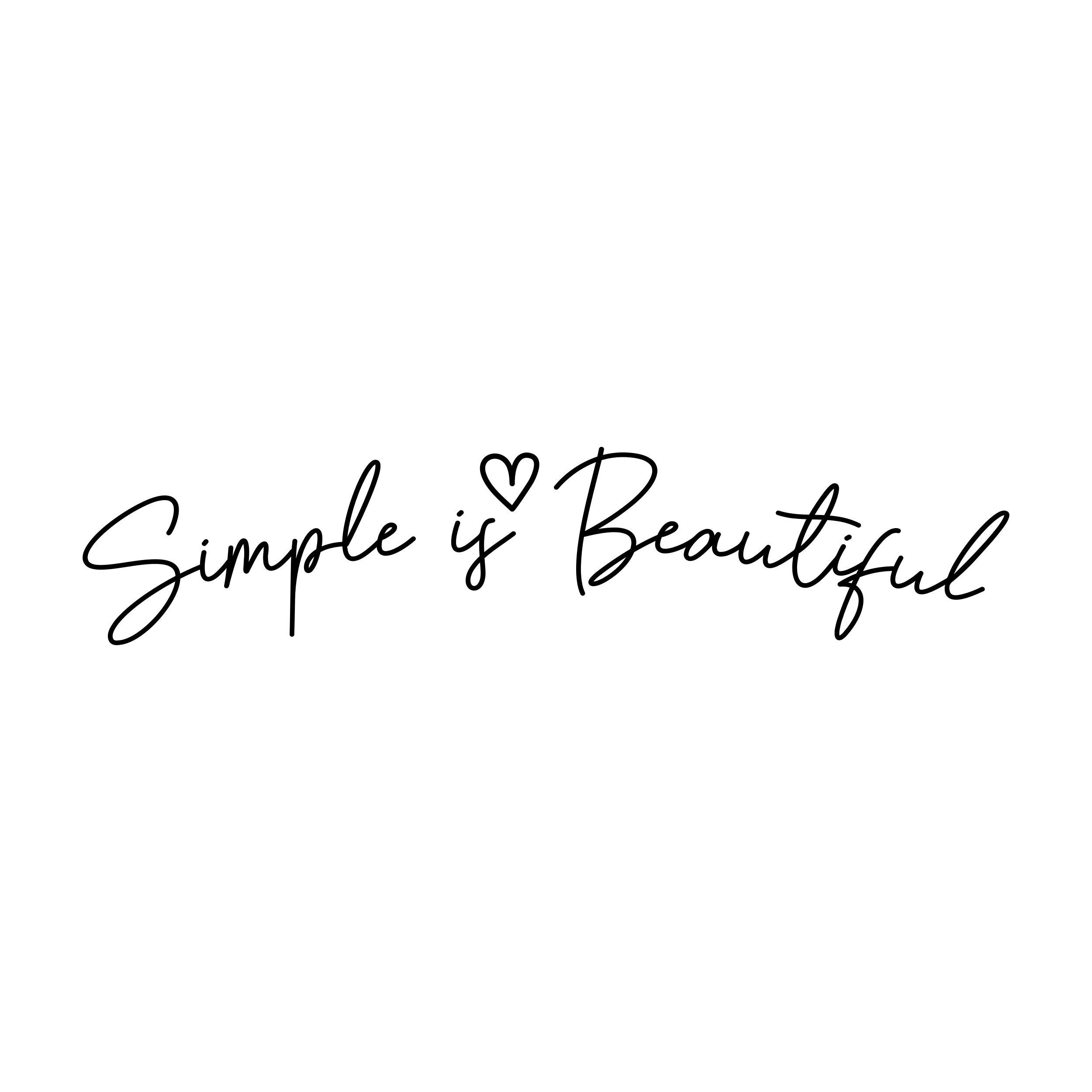 Black “Simple Is Beautiful” mirror sticker design on a white background