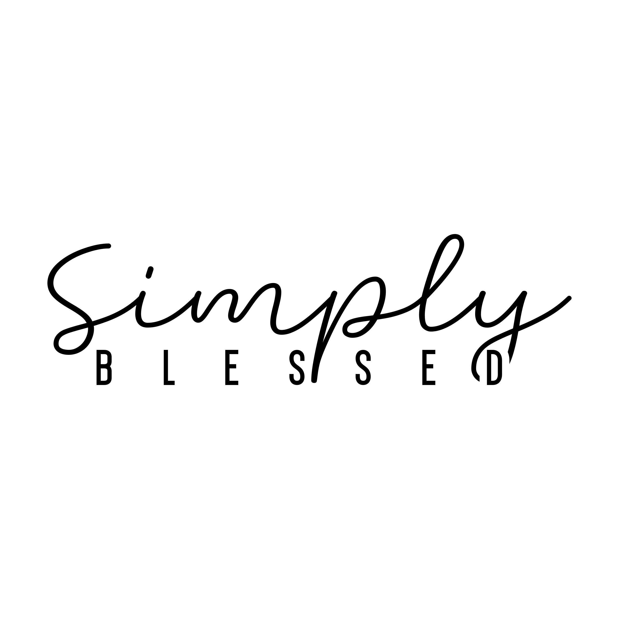 Black “Simply Blessed” mirror sticker design on a white background
