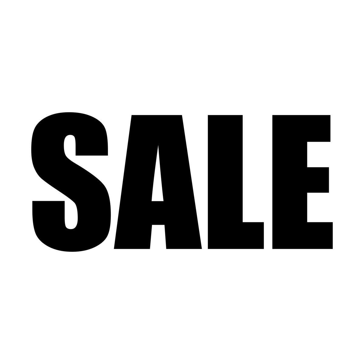 Classic SALE shop window sticker design in bold black lettering on a white background