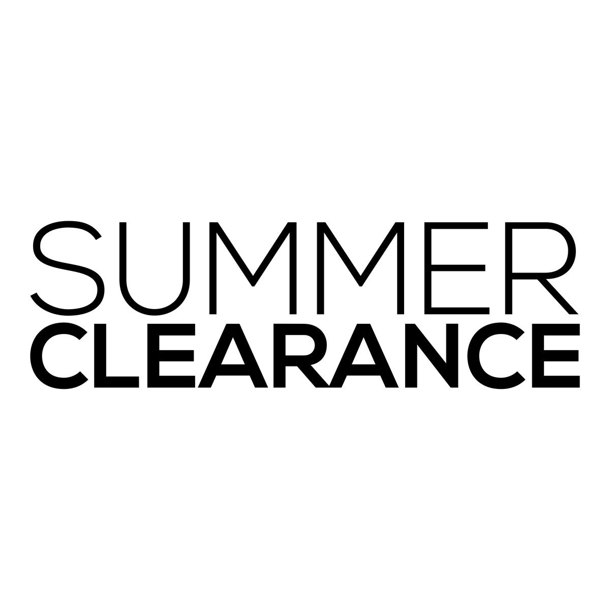 Summer Clearance shop window sticker design with black lettering on a white background