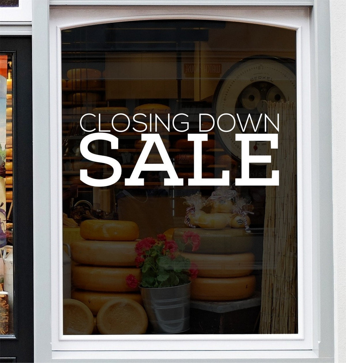 Closing Down Sale Shop Window Sticker design shown in black on a plain white background