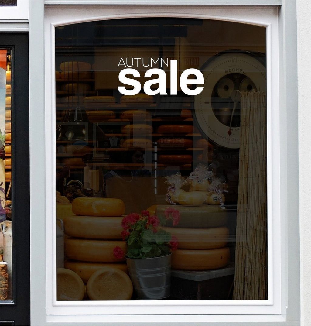 Autumn Sale Shop Window Sticker shown in an alternative retail window setting