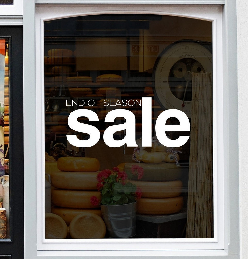 End of Season Sale Shop Window Sticker shown in a shop window display