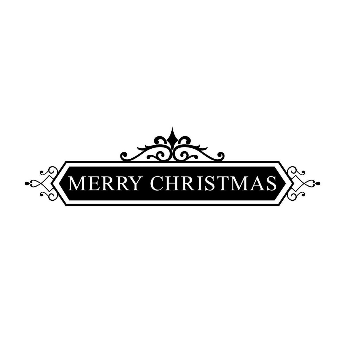 Ornate Merry Christmas window sticker design preview in white vinyl