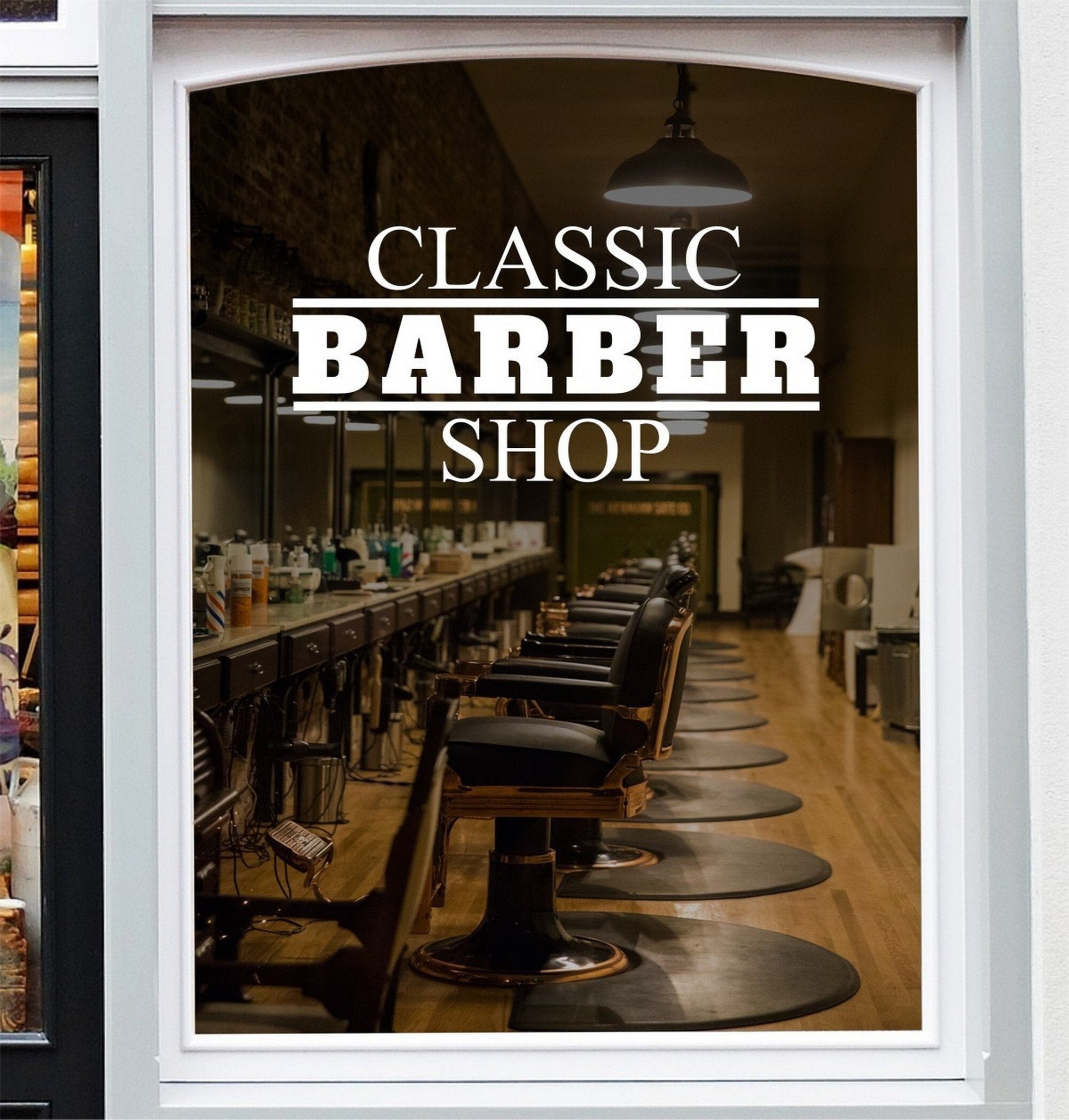 Classic Barber Shop Window Sticker display mockup