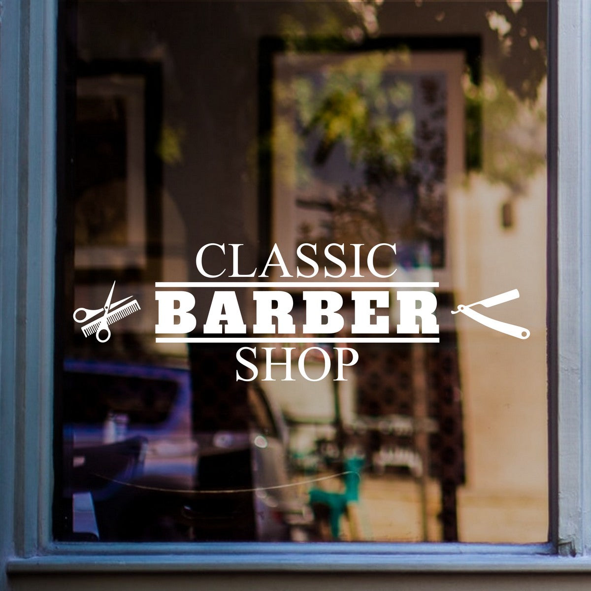 Classic Barber Shop Window Sticker vinyl window sticker mockup