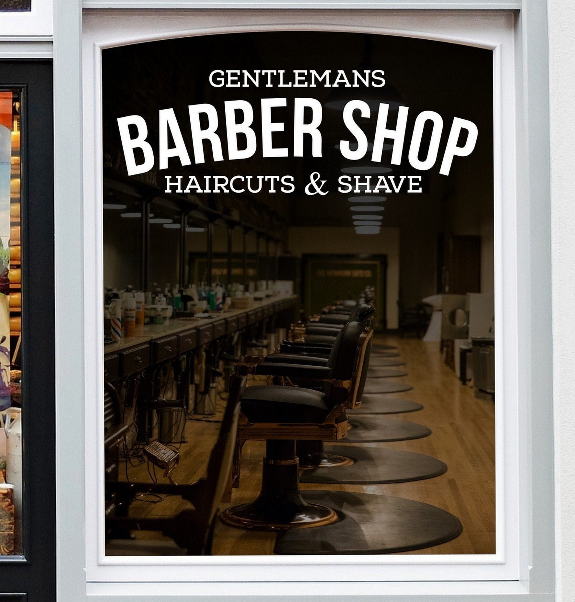 Gentlemans Barber Shop Window Sticker display mockup
