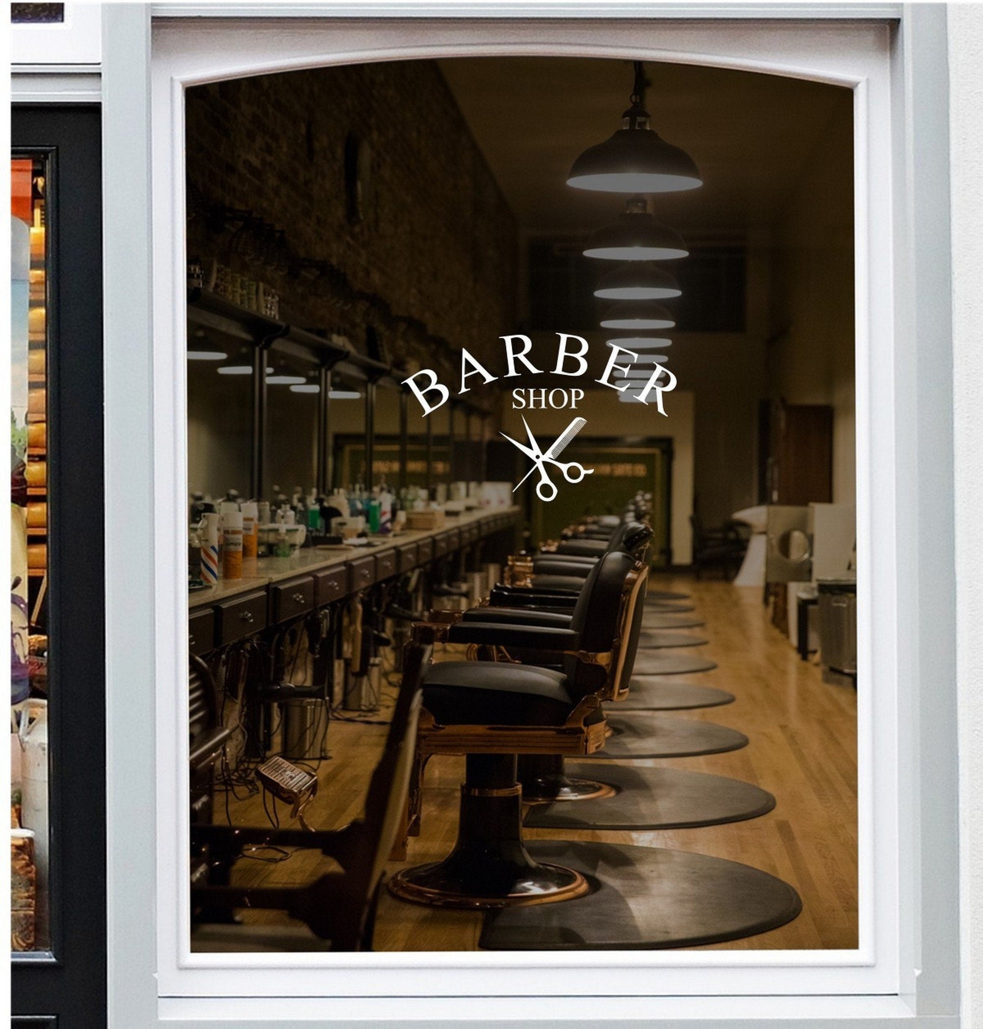 Barber Shop Scissors Window Sticker design shown in black on a plain white background