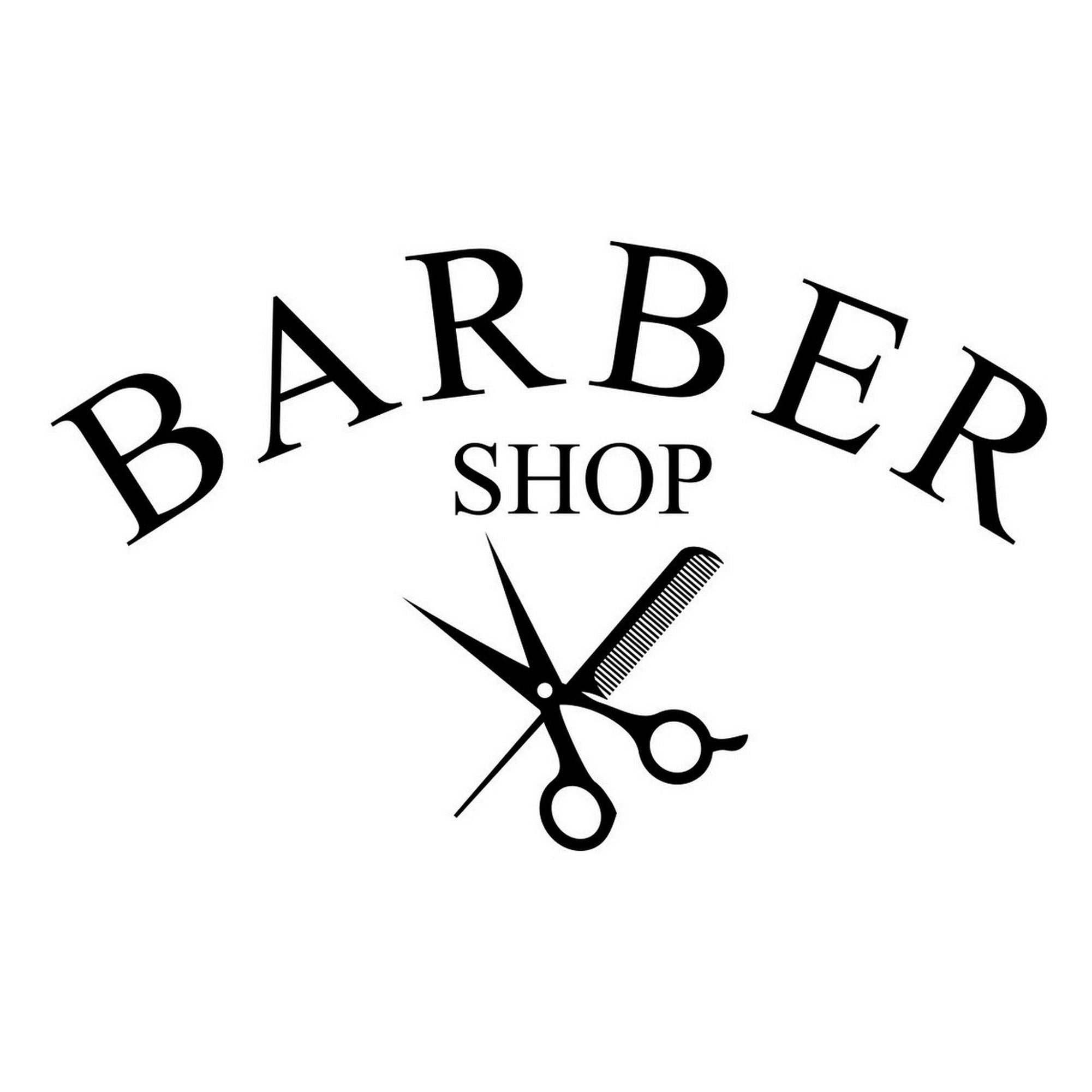 Barber Shop Scissors Window Sticker shown in a retail window display