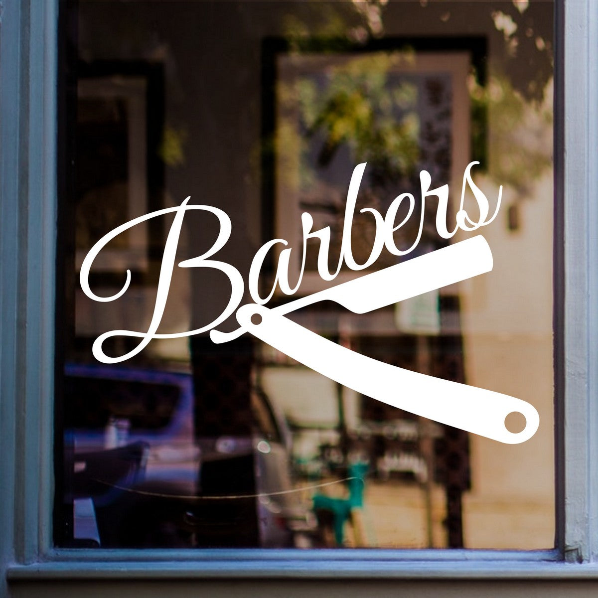 Classic Barber Shop Window Sticker vinyl window sticker mockup