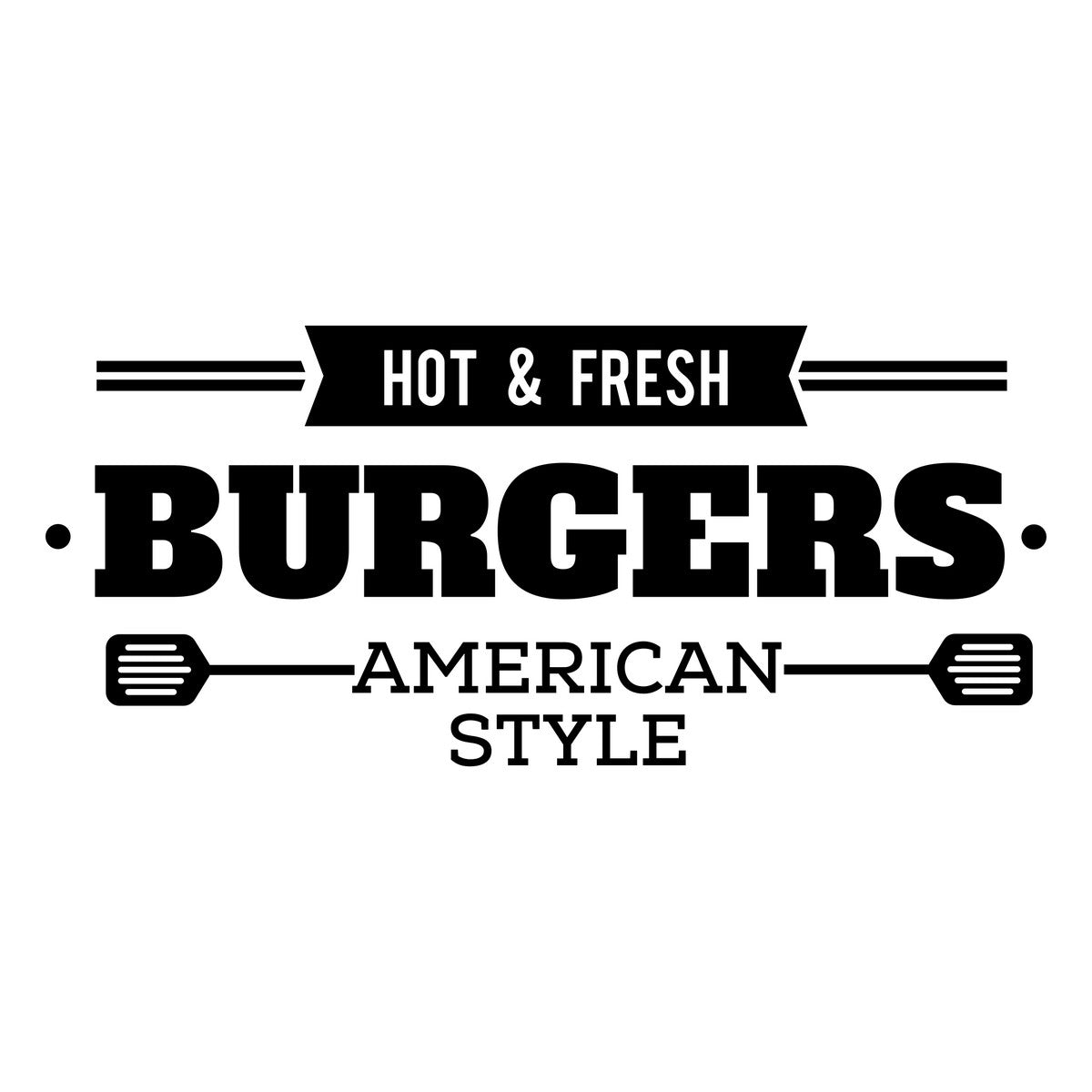 Hot & Fresh Burgers American Style window sticker design in black on a white background