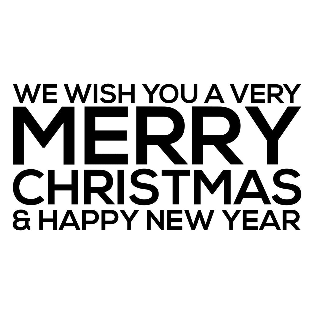 Merry Christmas and Happy New Year window sticker displayed in gold